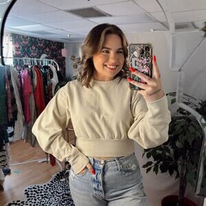 Talentless Dolman Sleeve Crop Crewneck Sweatshirt Beige Size Small